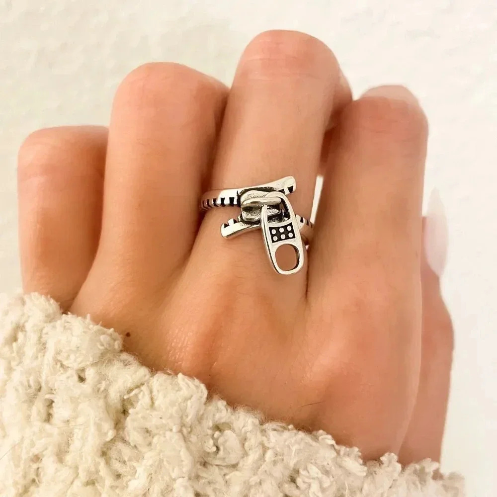 925 Sterling Silver Zipper Ring Zip Design Ring Unique Ring Geometric Fun Ring